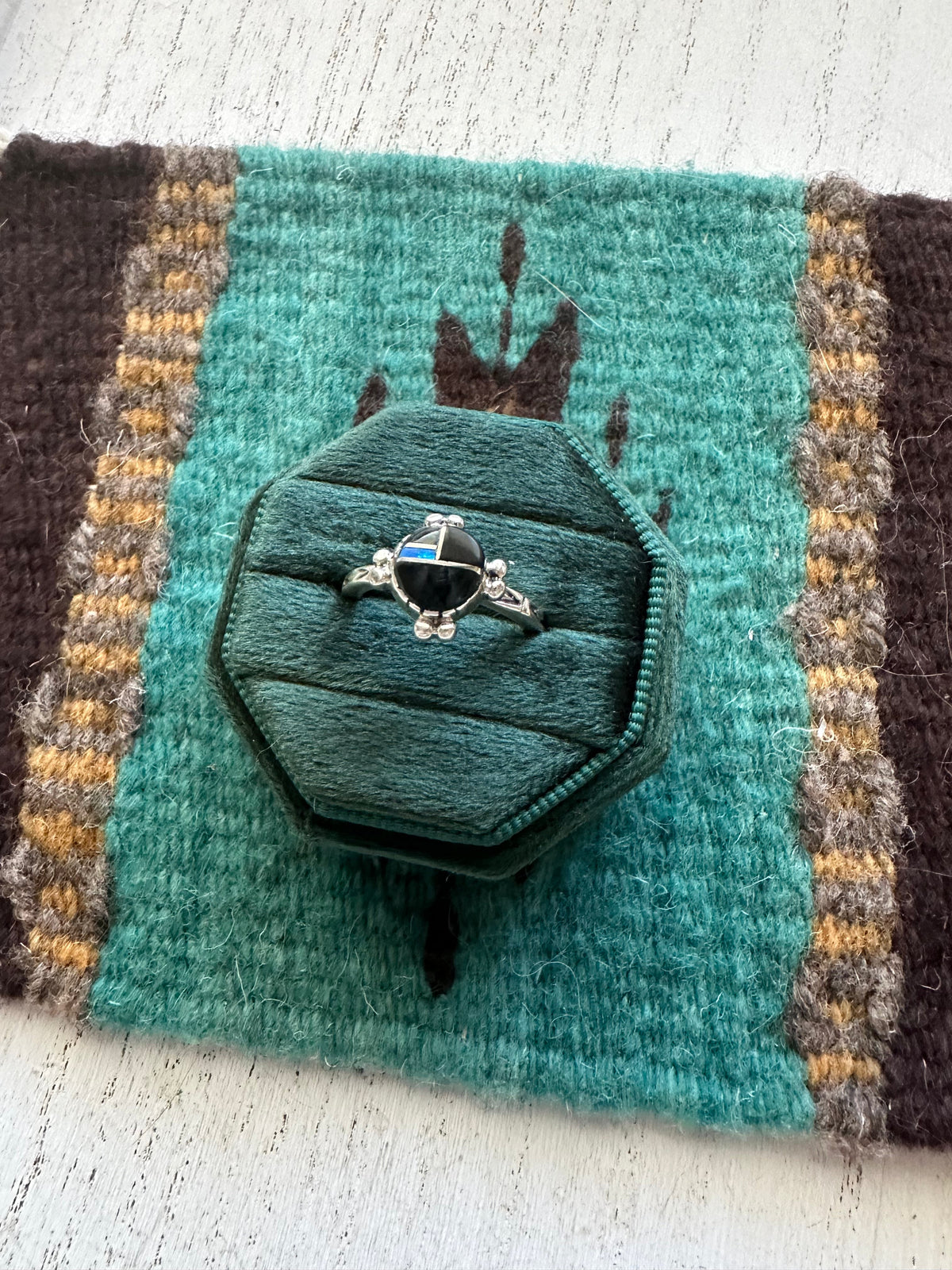 Handcrafted Sterling Silver & Multi Stone Inlay Ring Size 6