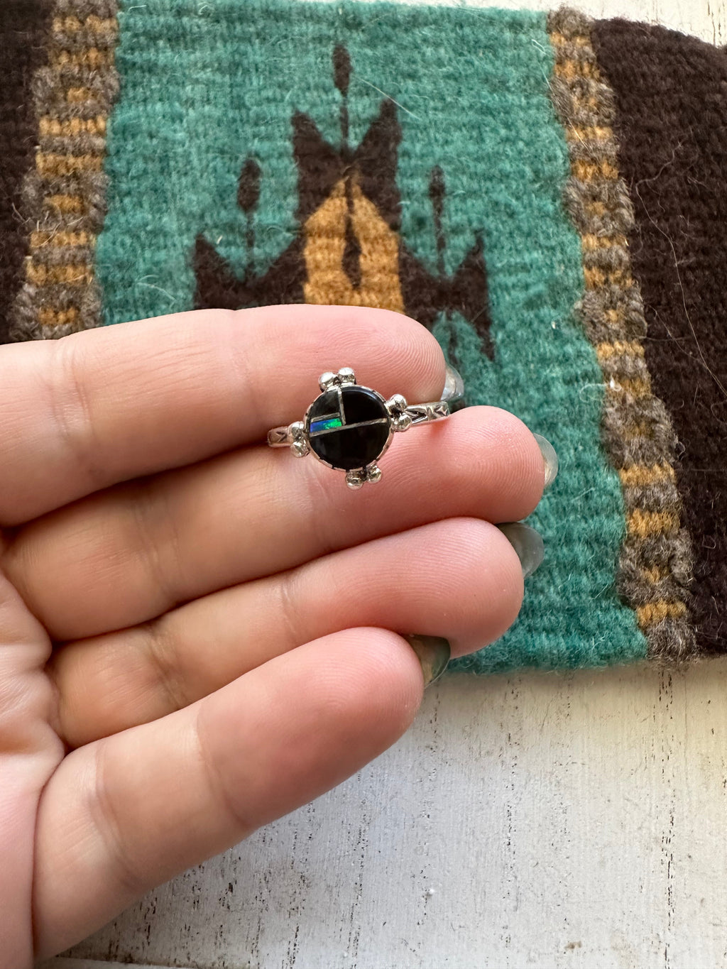 Handcrafted Sterling Silver & Multi Stone Inlay Ring Size 6