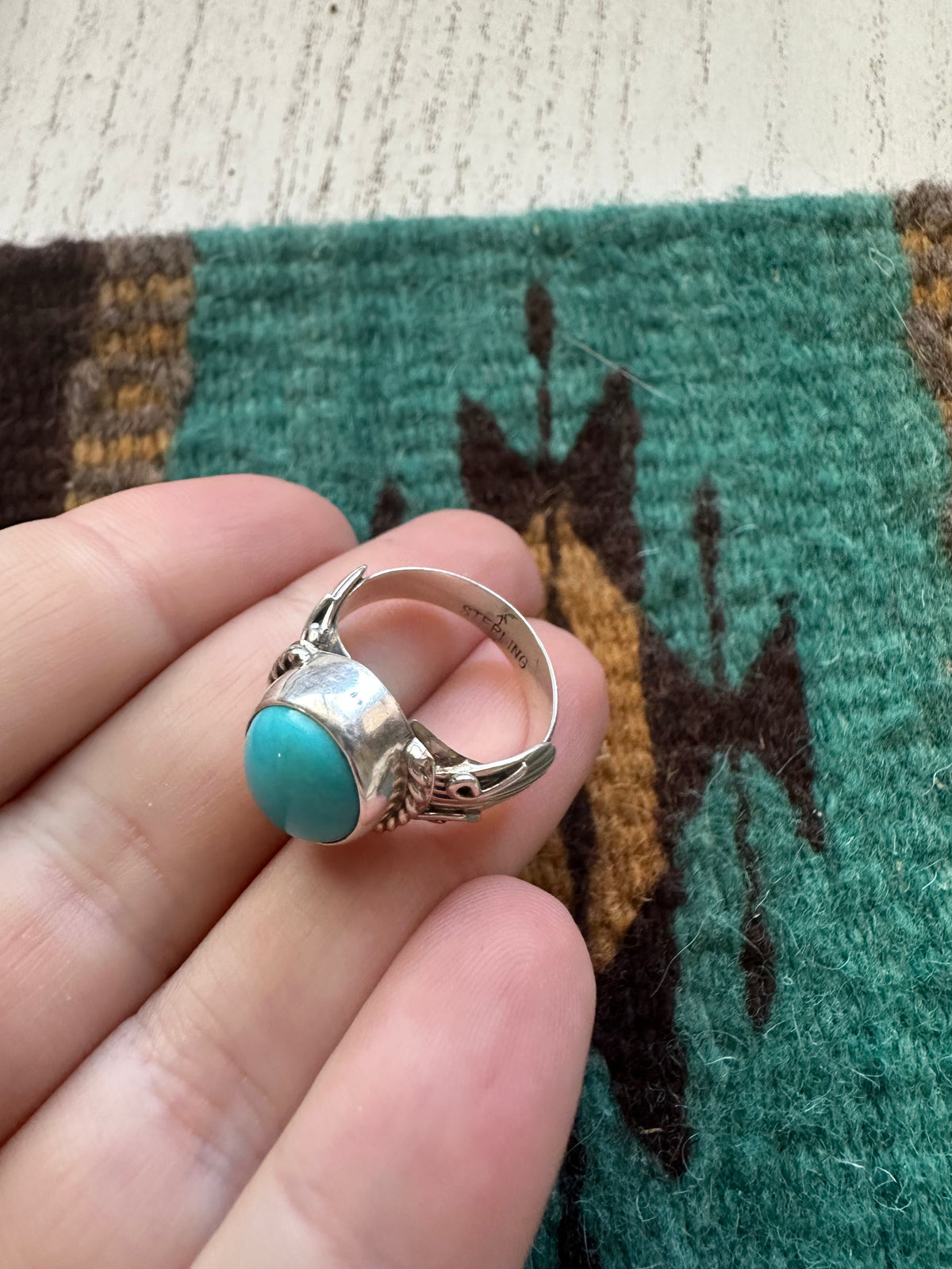 Handcrafted Single Stone Turquoise & Sterling Silver Ring Size 6