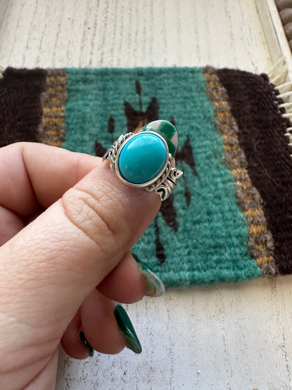 Handcrafted Single Stone Turquoise & Sterling Silver Ring Size 6