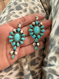 Handmade Turquoise, Wild Horse And Sterling Silver Cluster Dangle Earrings