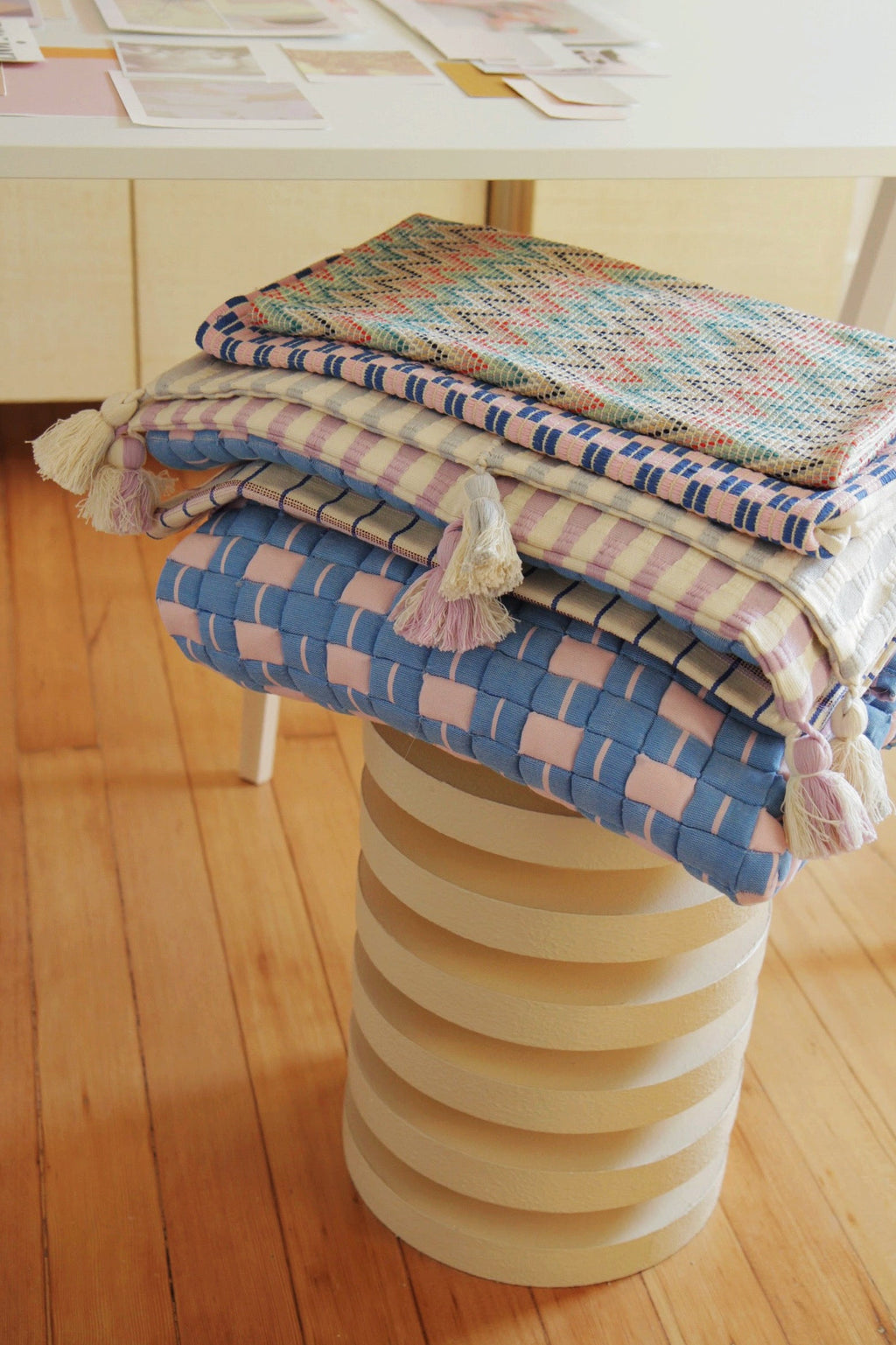 Quilted Sujani Throw Blanket - Soft Pink and Blue