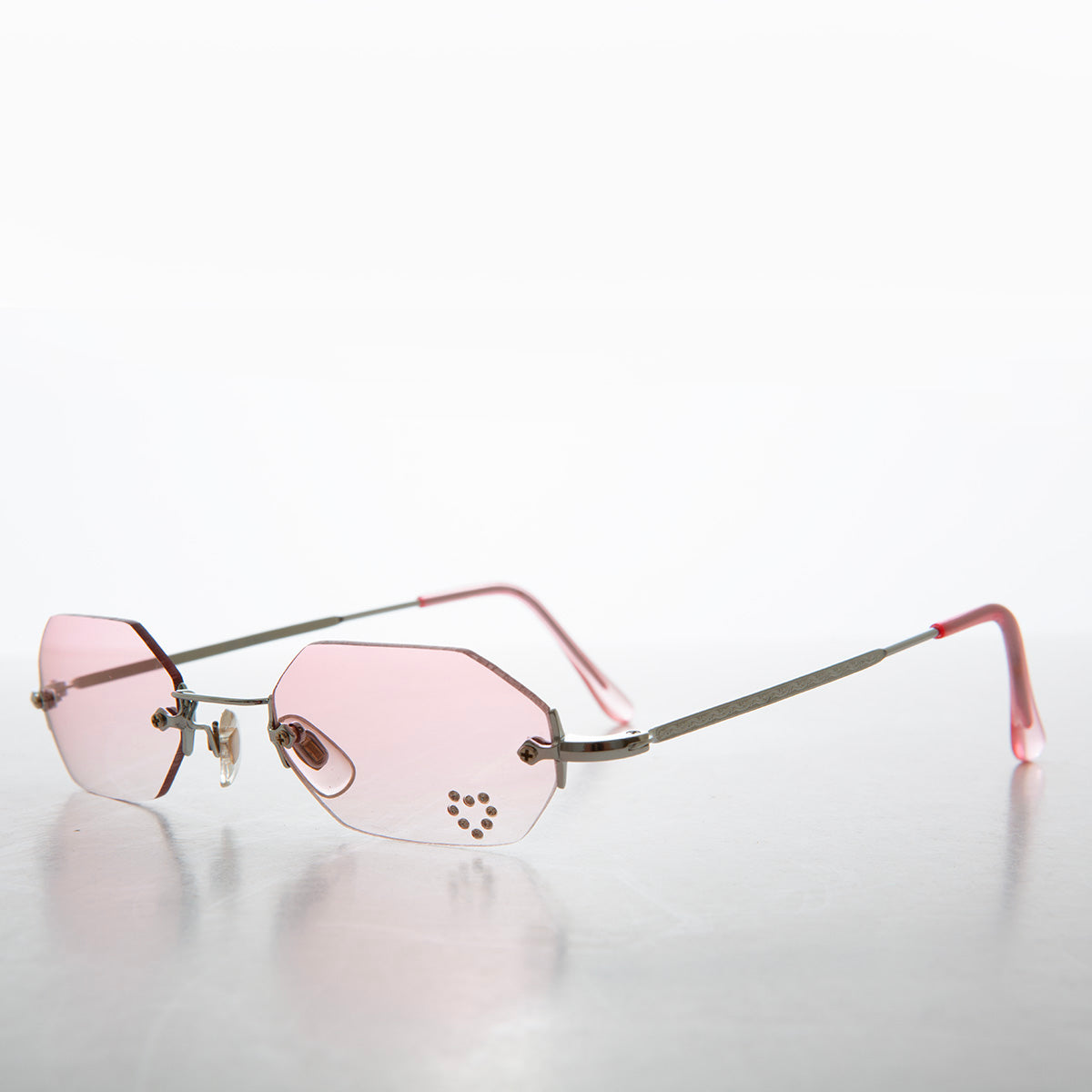 Heart Rhinestone Rimless Vintage Sunglasses - Splashy