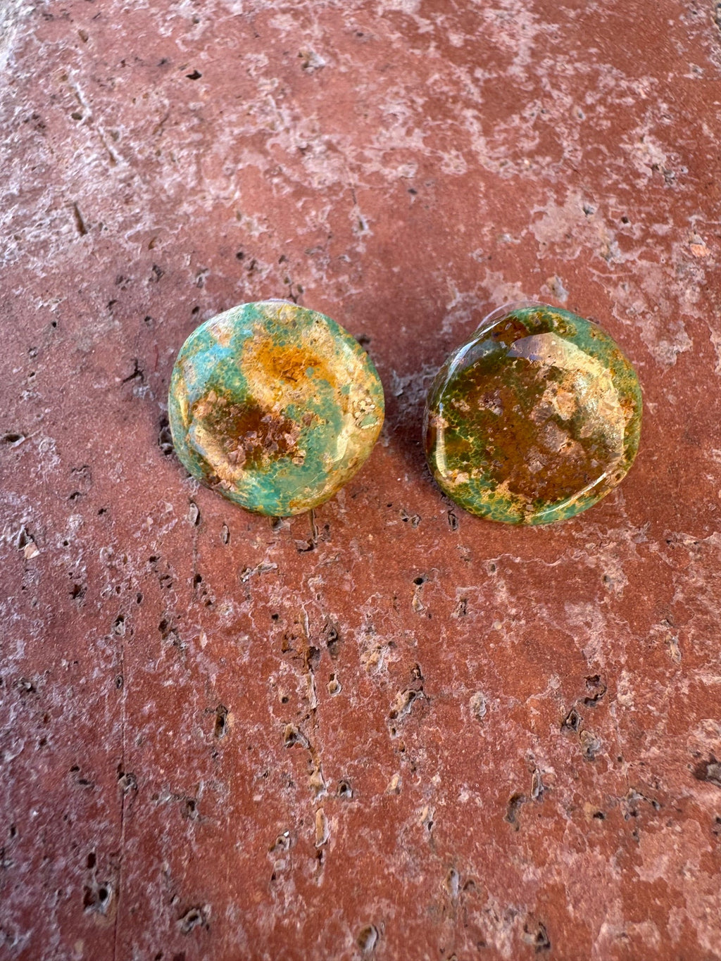 Handcrafted Sterling Silver & Turquoise Circle Slab Stud Earrings