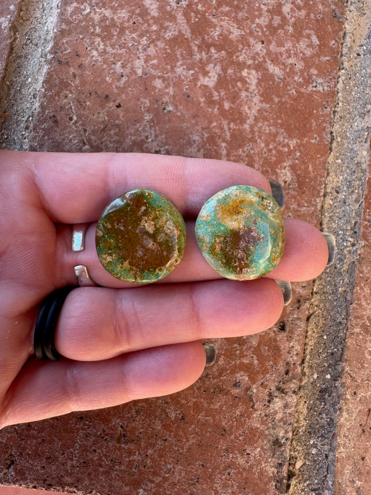 Handcrafted Sterling Silver & Turquoise Circle Slab Stud Earrings