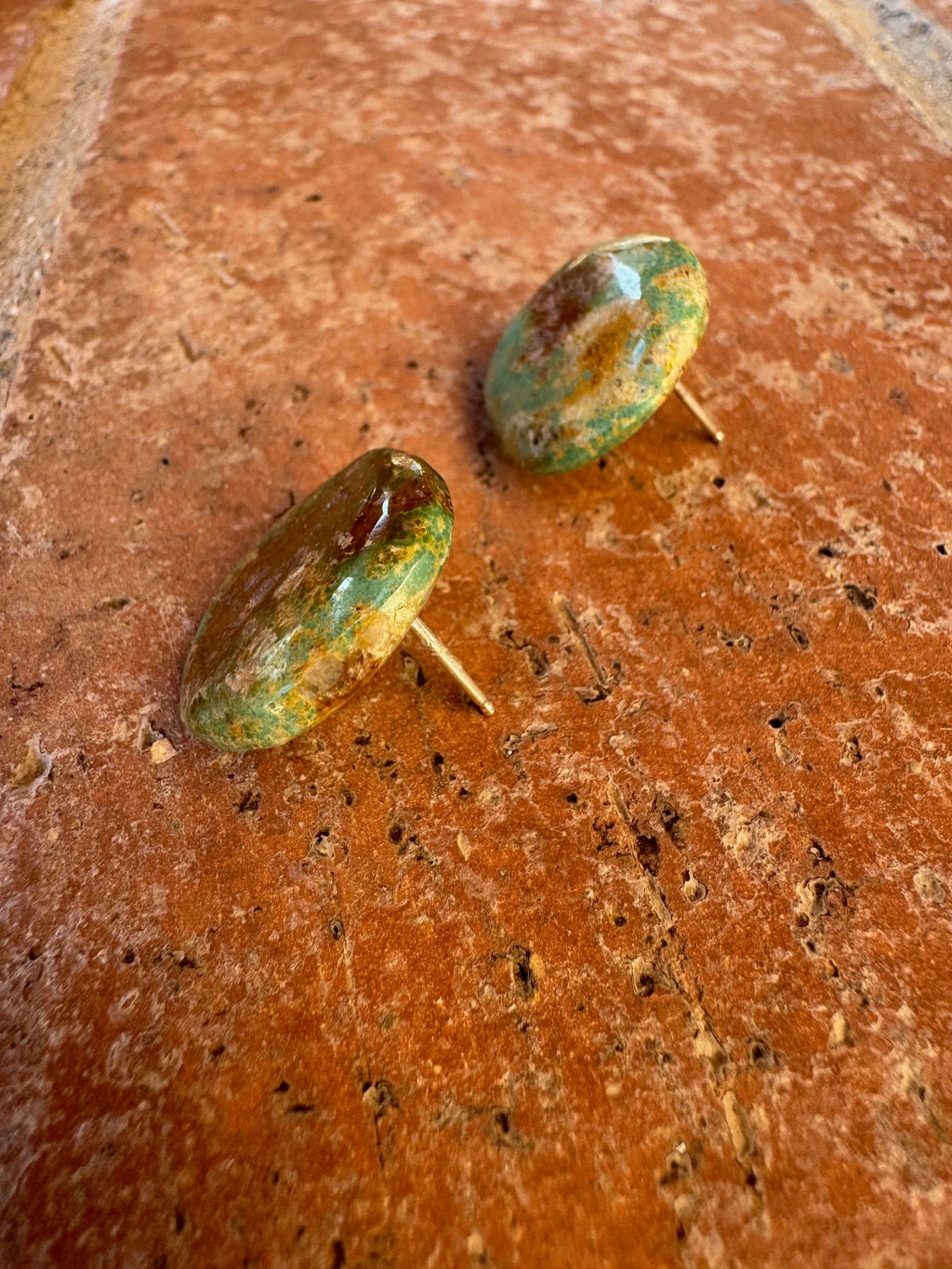 Handcrafted Sterling Silver & Turquoise Circle Slab Stud Earrings
