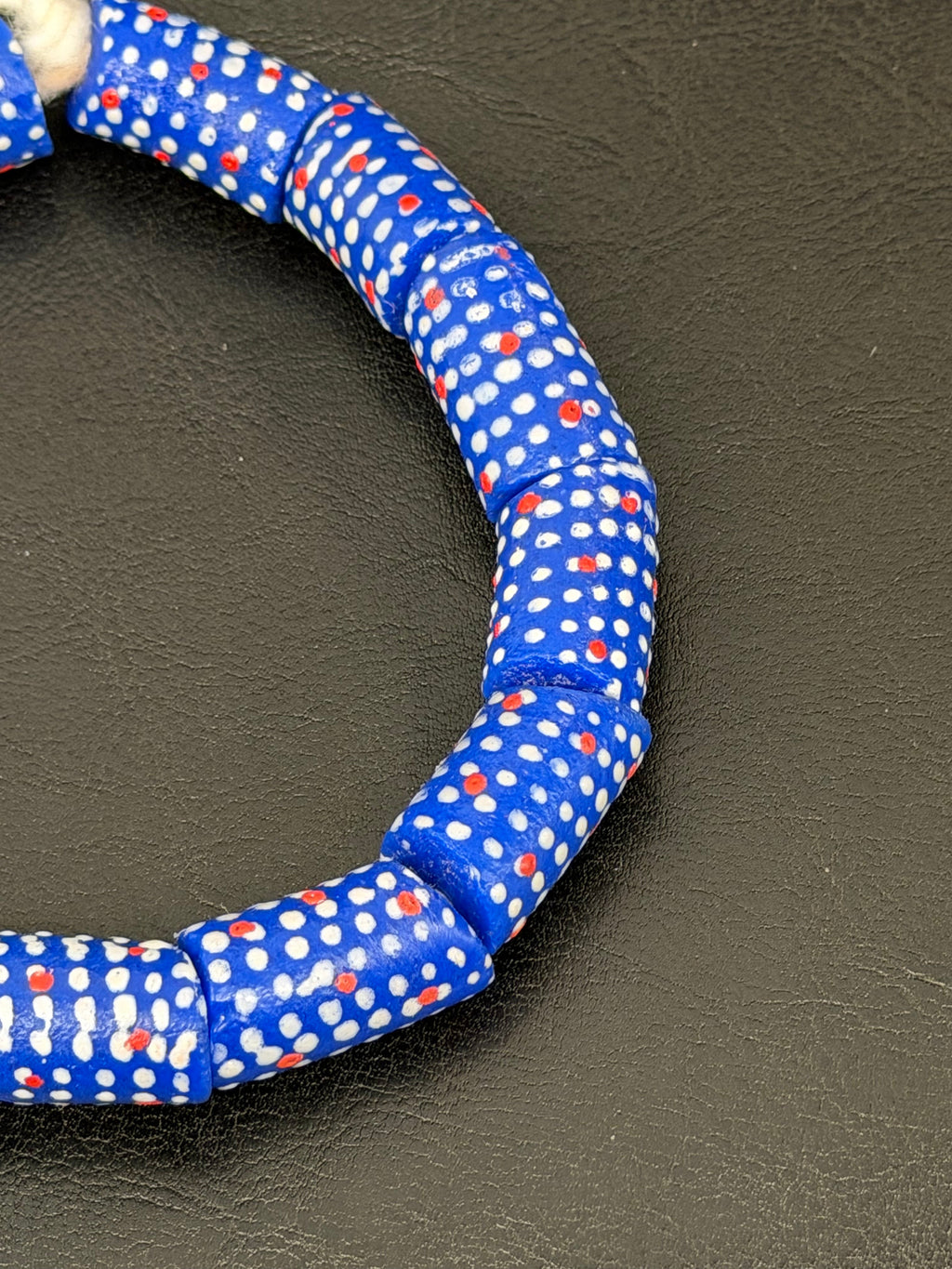 Stars & Stripes Krobo Glass Beads | Royal Blue Polka Dot Long Tube Beads | Handcrafted Ghana Recycled Glass Beads