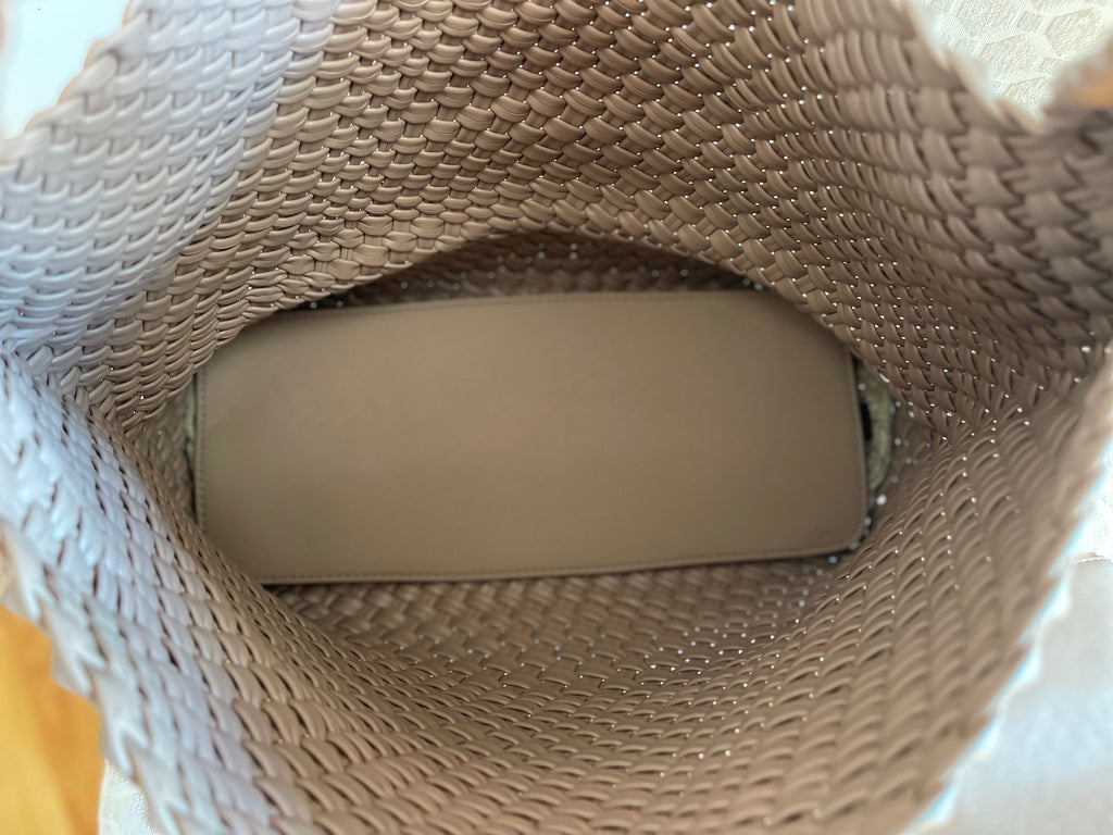 The Willow | Large Woven Vegan Leather Tote - Khaki