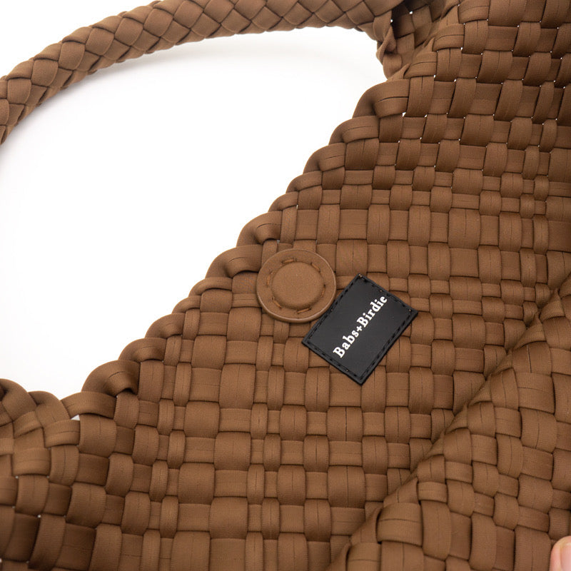 The Charli | Large Woven Neoprene Tote with Wristlet | Chocolate