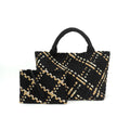 The Charli | Large Woven Neoprene Tote with Wristlet | Onyx with Mocha Stripe