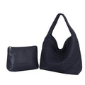 The Willow | Large Woven Vegan Leather Tote - Black