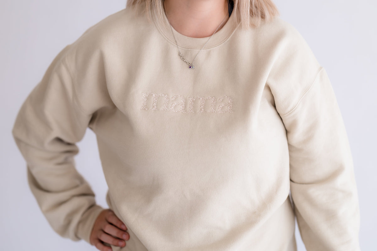 Neutral Embroidered Mama Crewneck