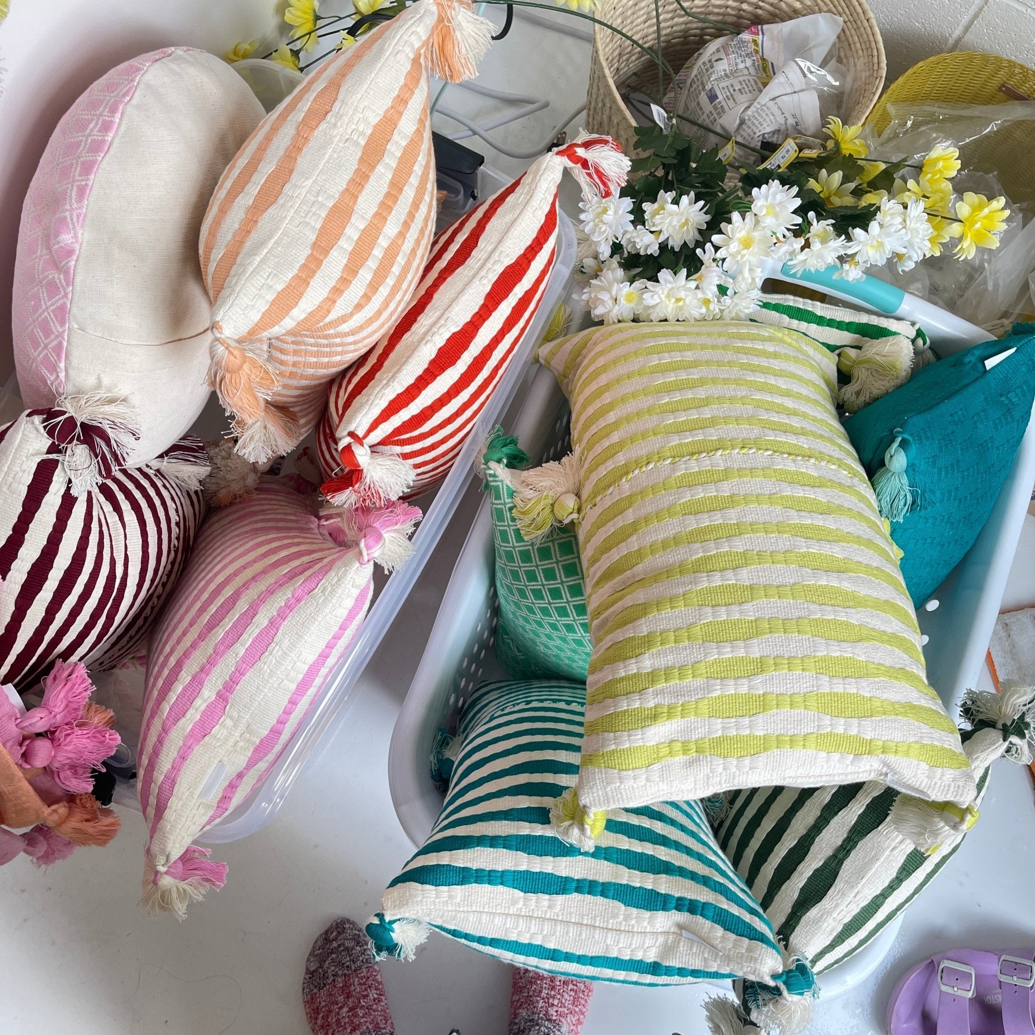 Antigua Pillow - Lemon Lime + Ivory Stripe