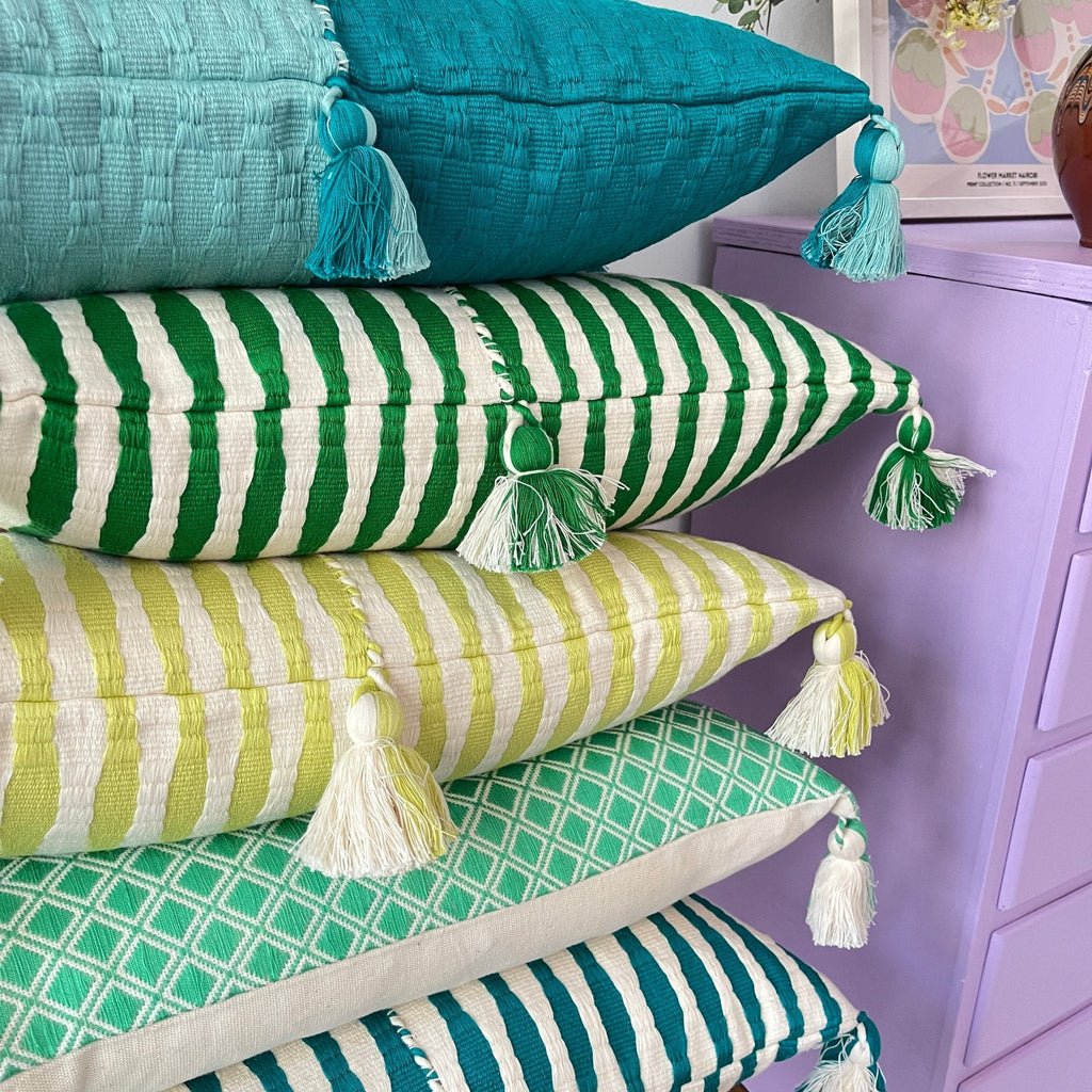 Antigua Pillow - Colorblocked Pink and Orange / Jade Green