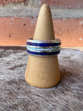 Handcrafted Sterling Silver, Lapis & White Fire Opal Inlay Band Ring Size 9.5