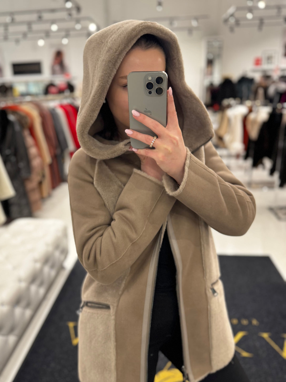 Drew Reversible Faux Fur Suede Hooded Jacket