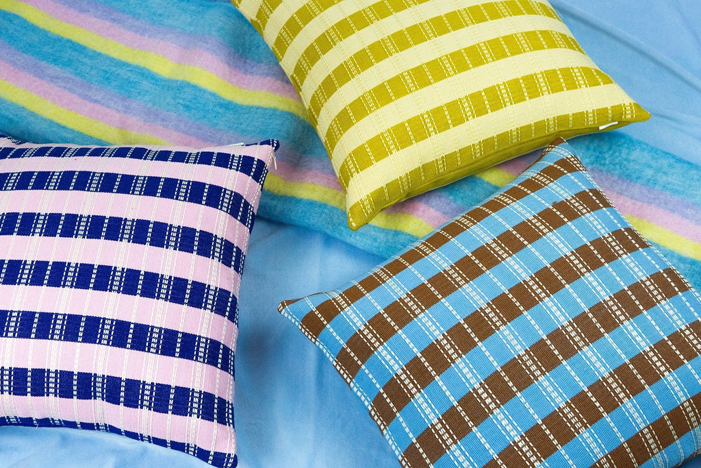 Santiago Grid Pillow - Royal and Baby Pink