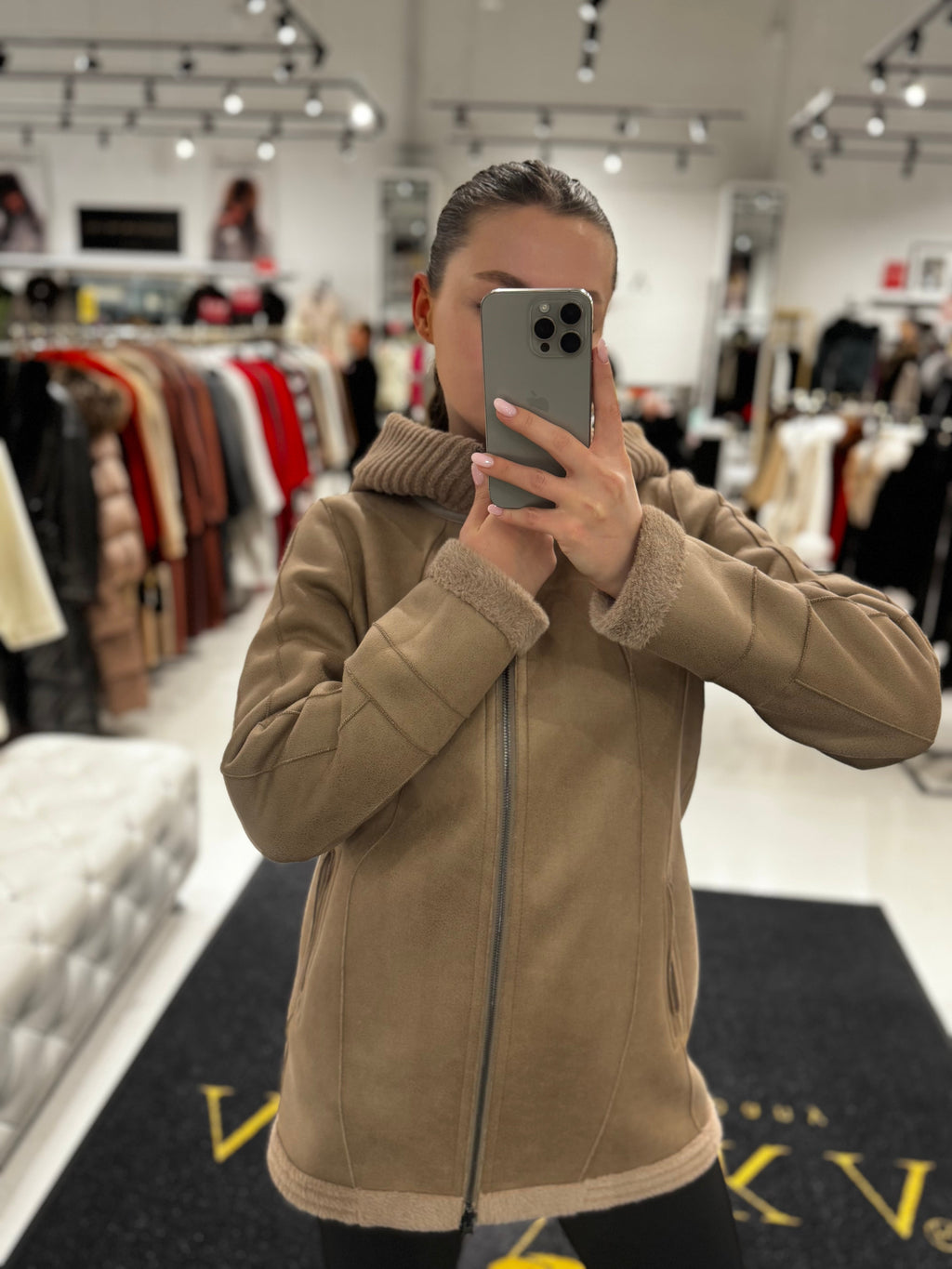 Reversible Faux Fur & Suede Jacket with Hood