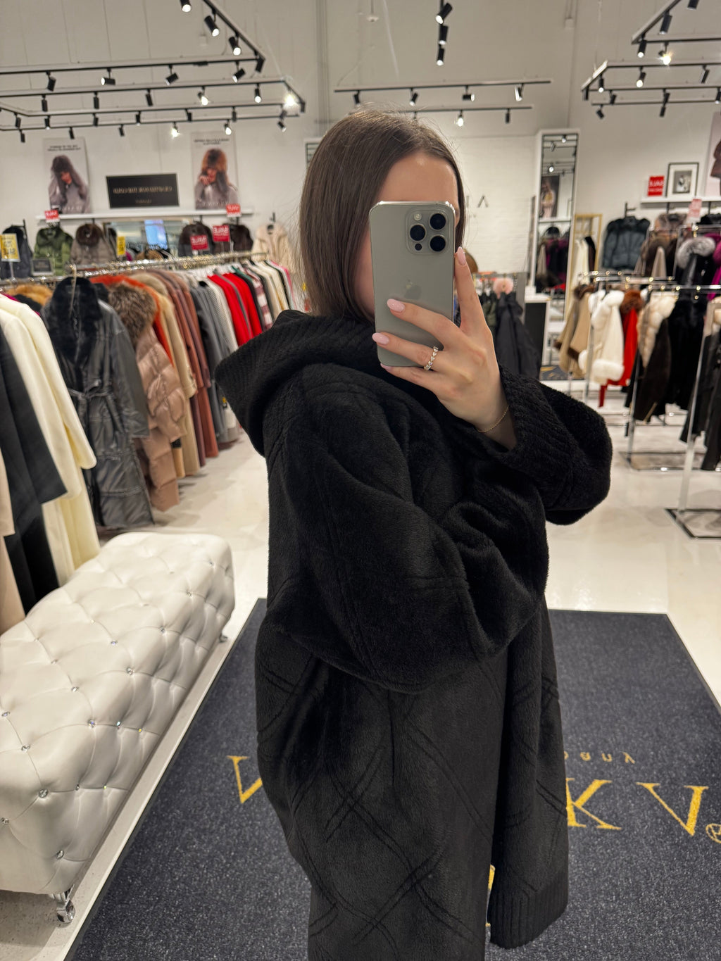 Rei Reversible Faux Fur & Suede Coat in Black/Black