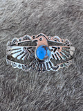 Handmade Sterling Silver Golden Hills Turquoise Thunderbird Cuff Style 3