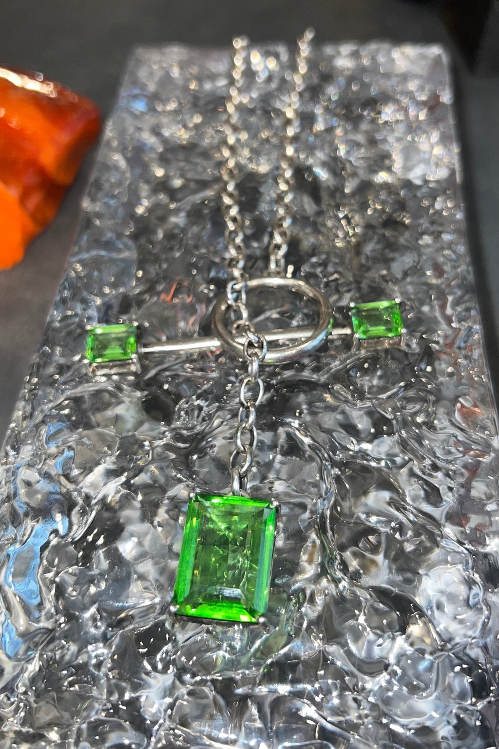 Gem Drop Toggle Necklace in Green Envy (Silver) SHIPS IN FEBRUARY