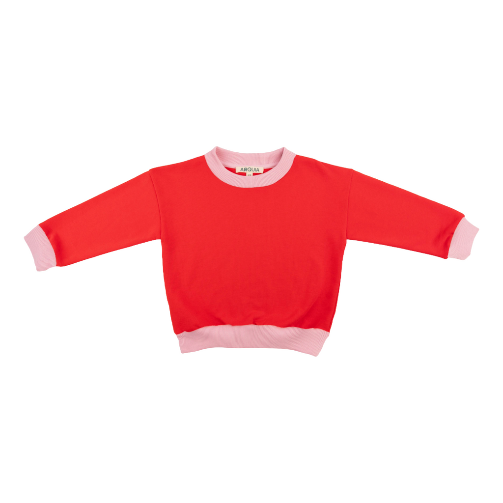 Kids Contrast Sweatshirt in Engine Red with Pink