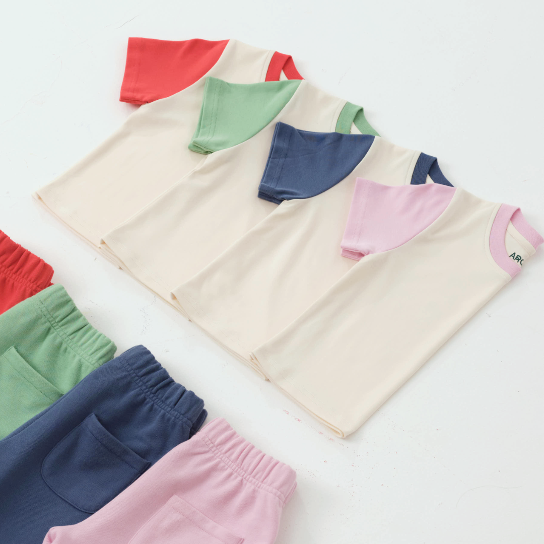 Kids Colorblock Tee in White with Grass Green