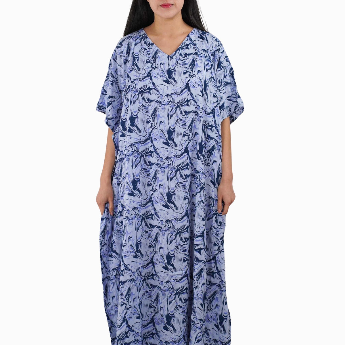 Kaftan Dress Rayon Blue Marble Lightweight