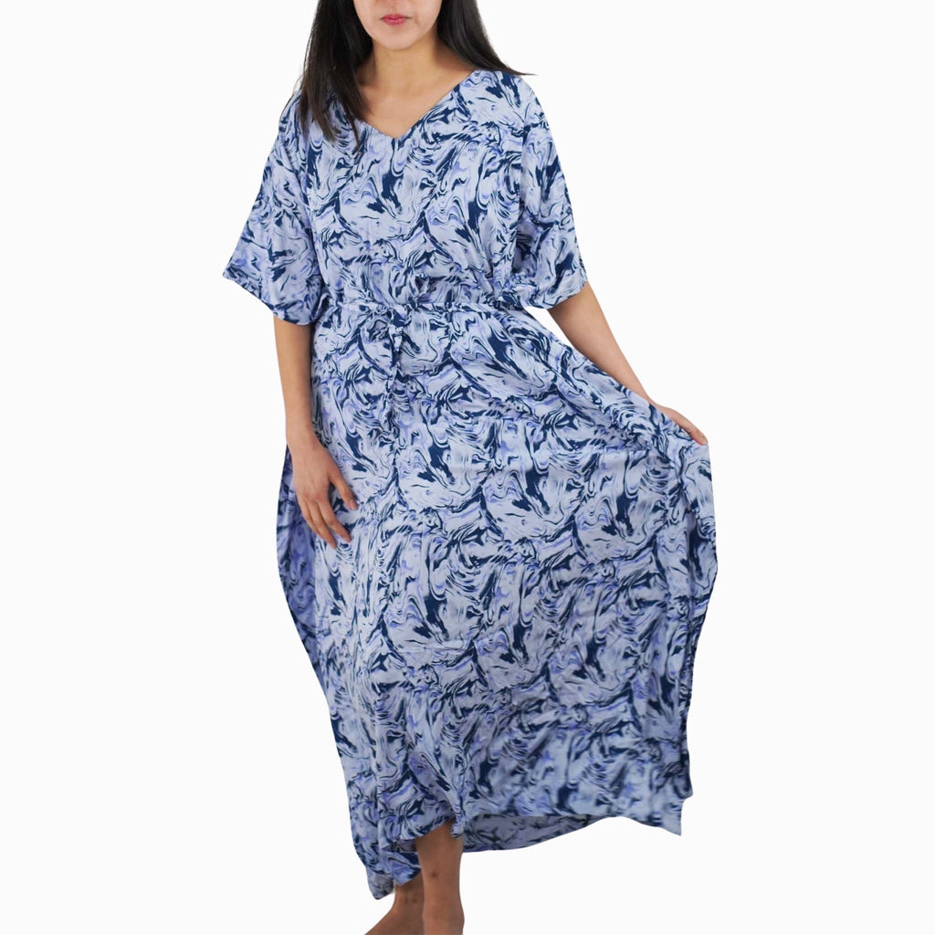 Kaftan Dress Rayon Blue Marble Lightweight