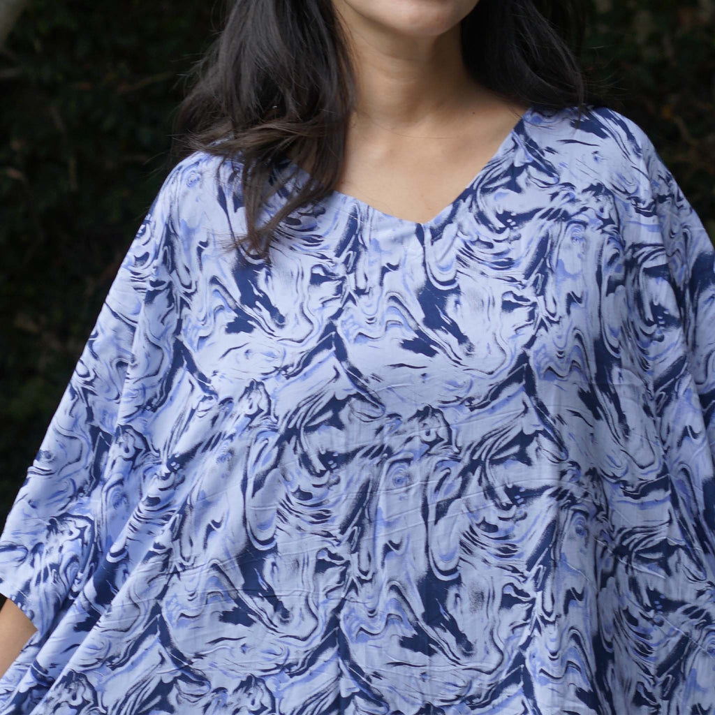 Kaftan Dress Rayon Blue Marble Lightweight