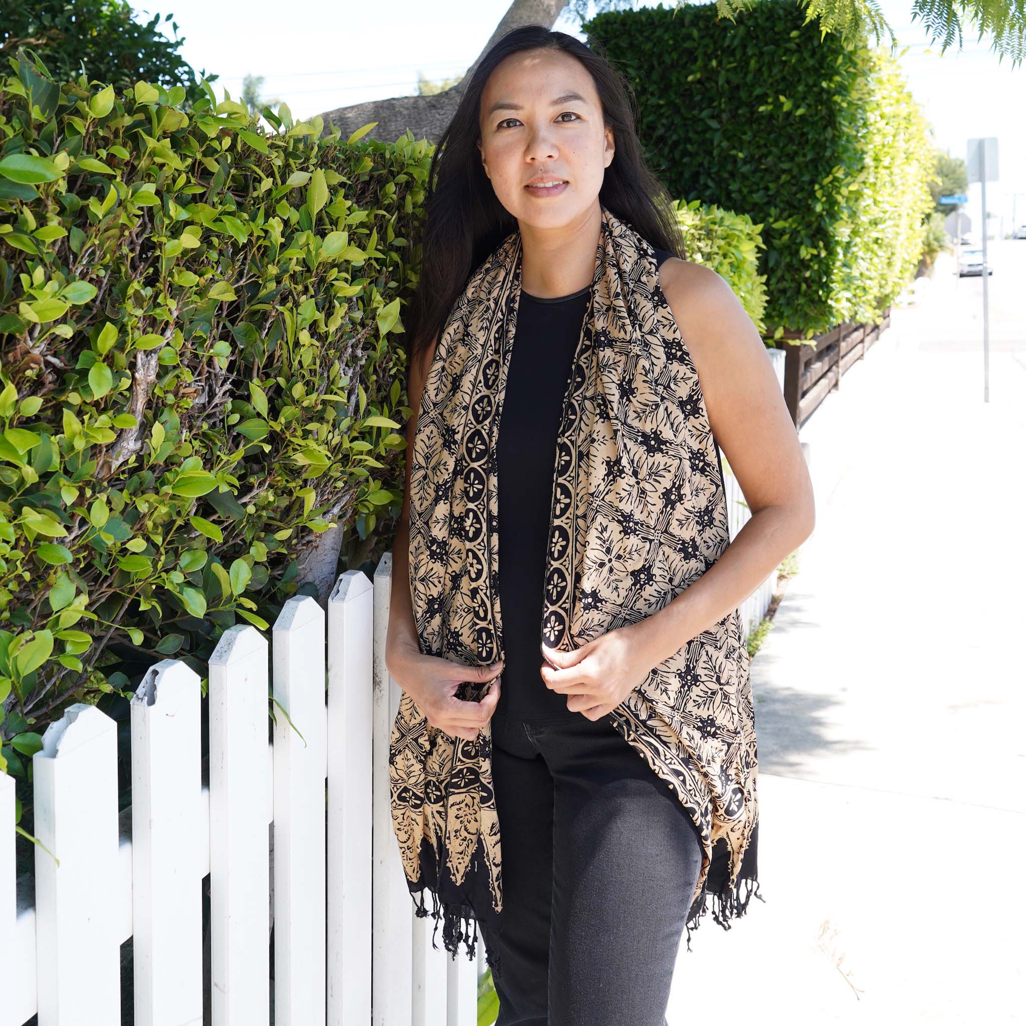 Handmade Batik Scarf, Black Brown Harvest, Hand Dyed, 100% Cotton