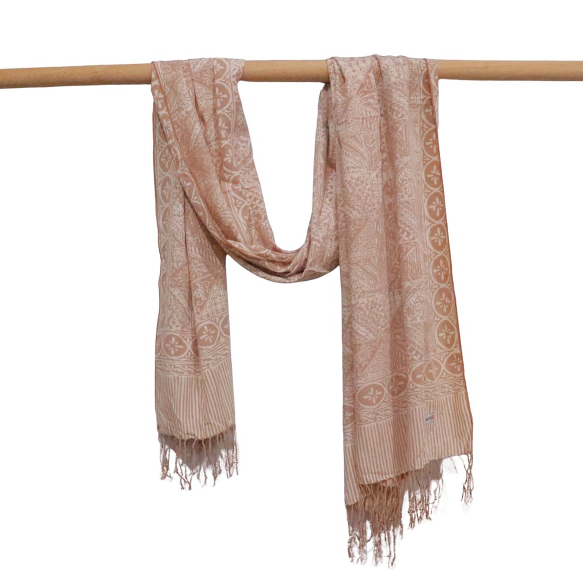 Handmade Batik Scarf - soft Cotton - Apricot Grid, Peach, Coral