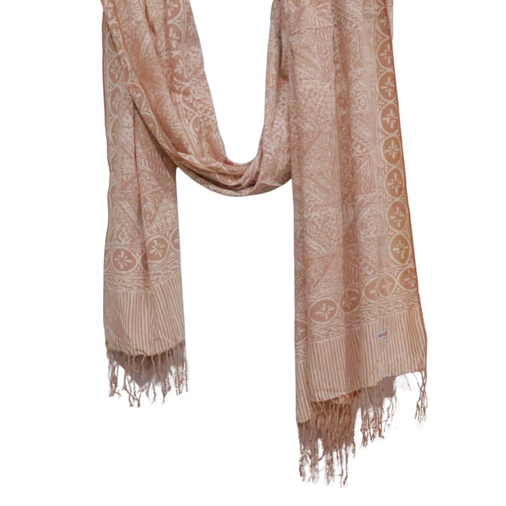 Handmade Batik Scarf - soft Cotton - Apricot Grid, Peach, Coral