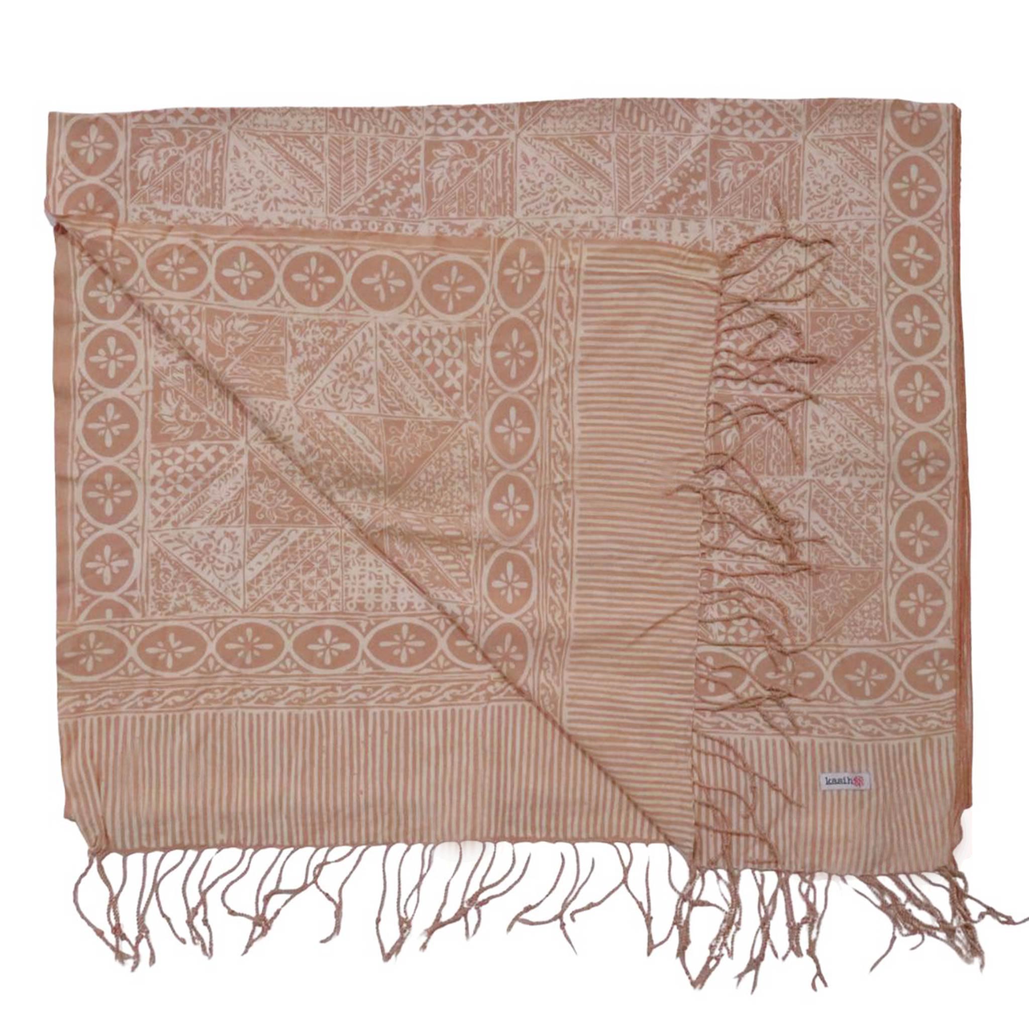 Handmade Batik Scarf - soft Cotton - Apricot Grid, Peach, Coral