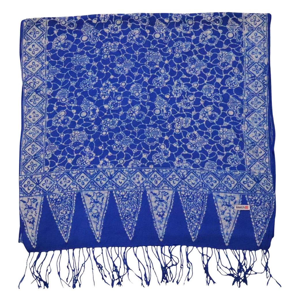 Handmade Batik Scarf, soft Cotton, Boulder, Blue, Light Blue, White