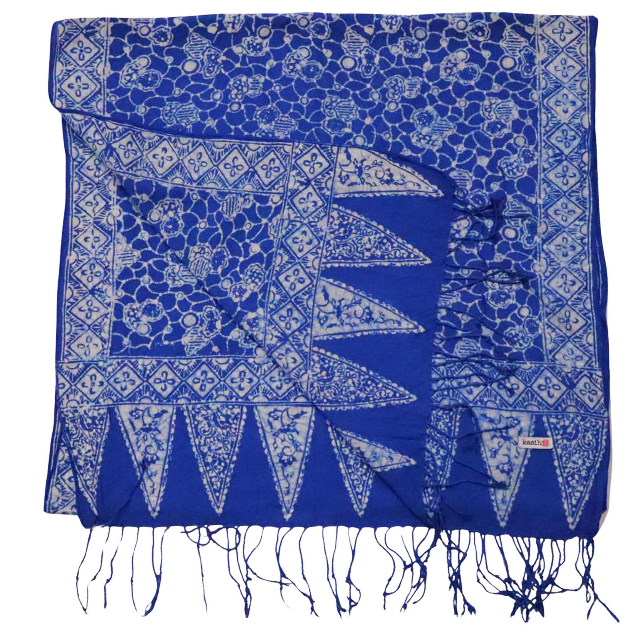 Handmade Batik Scarf, soft Cotton, Boulder, Blue, Light Blue, White