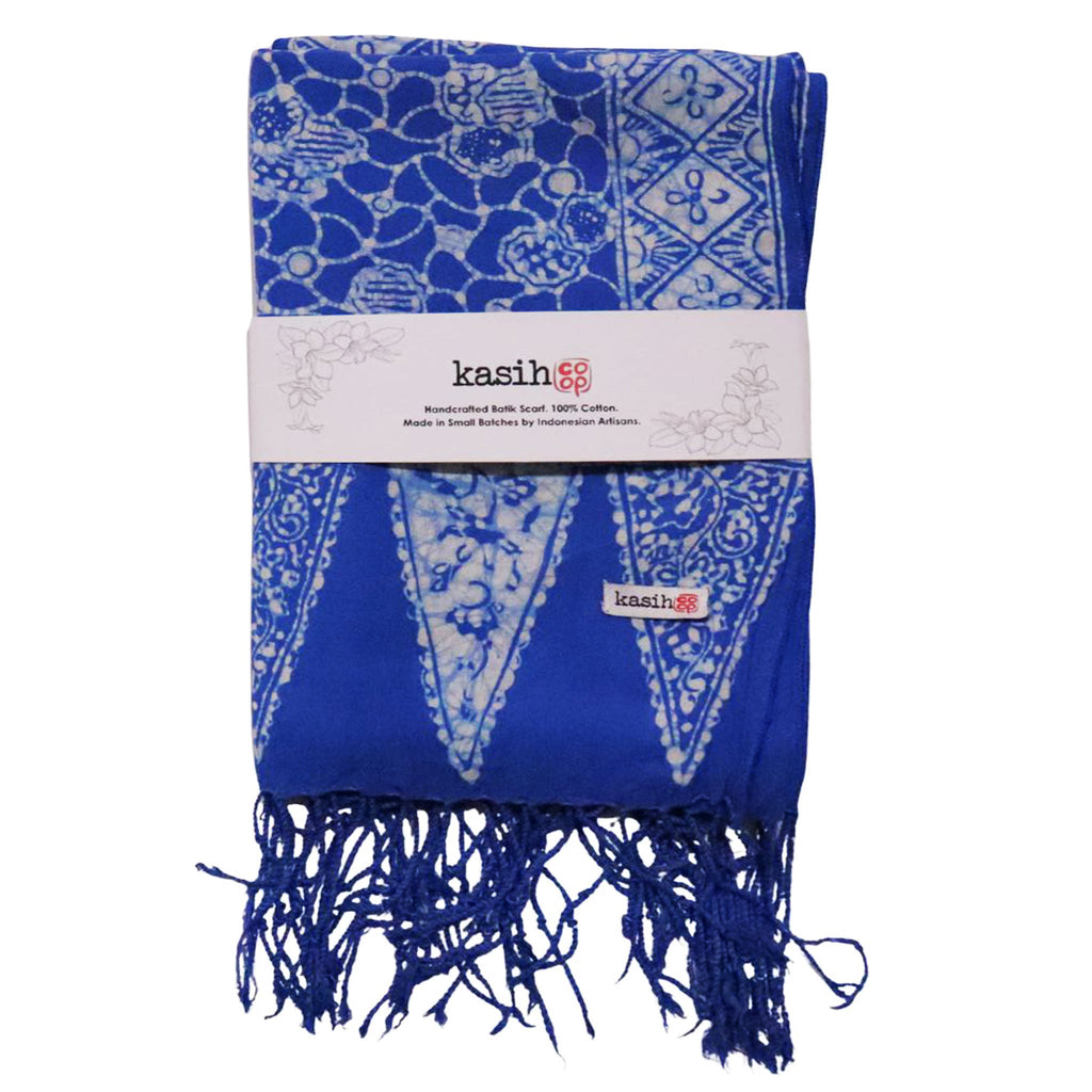 Handmade Batik Scarf, soft Cotton, Boulder, Blue, Light Blue, White