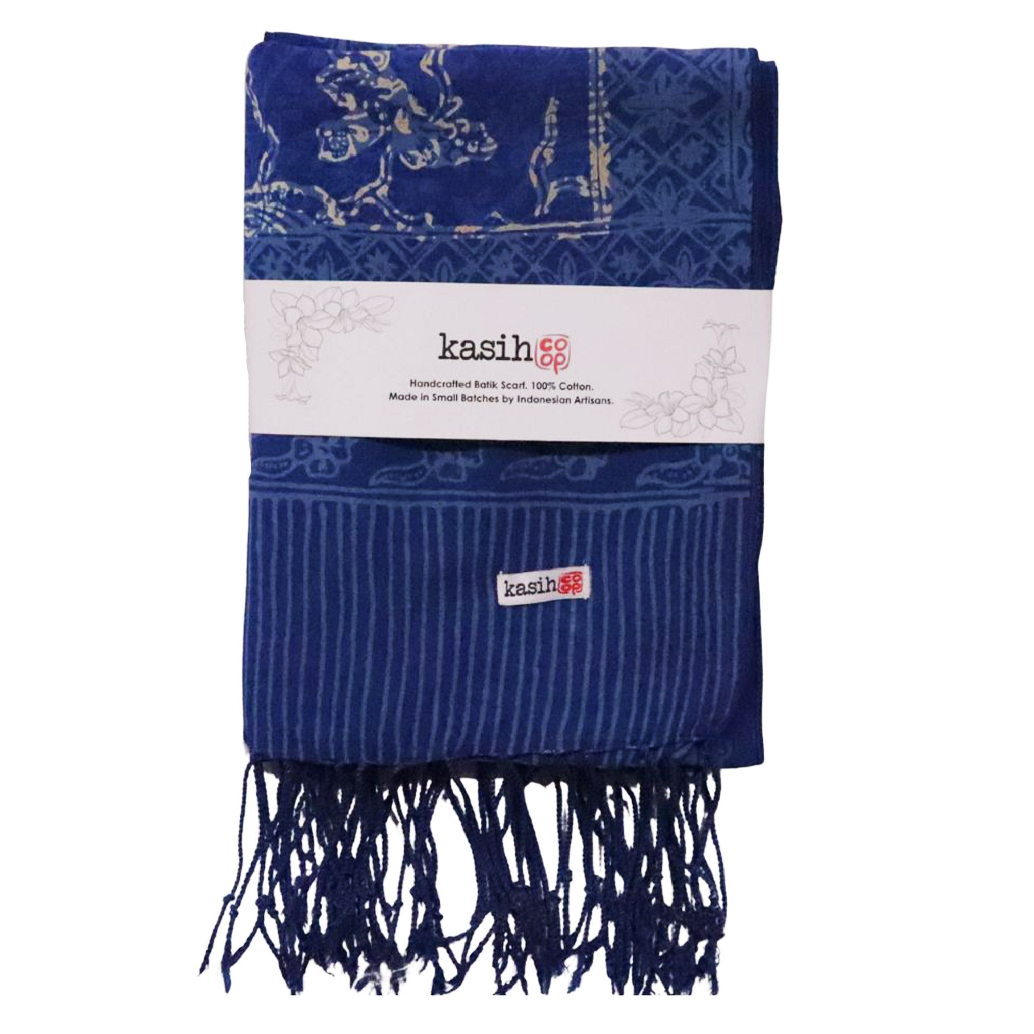 Handmade Batik Scarf, Blue White, Cotton Fabric, Butterfly