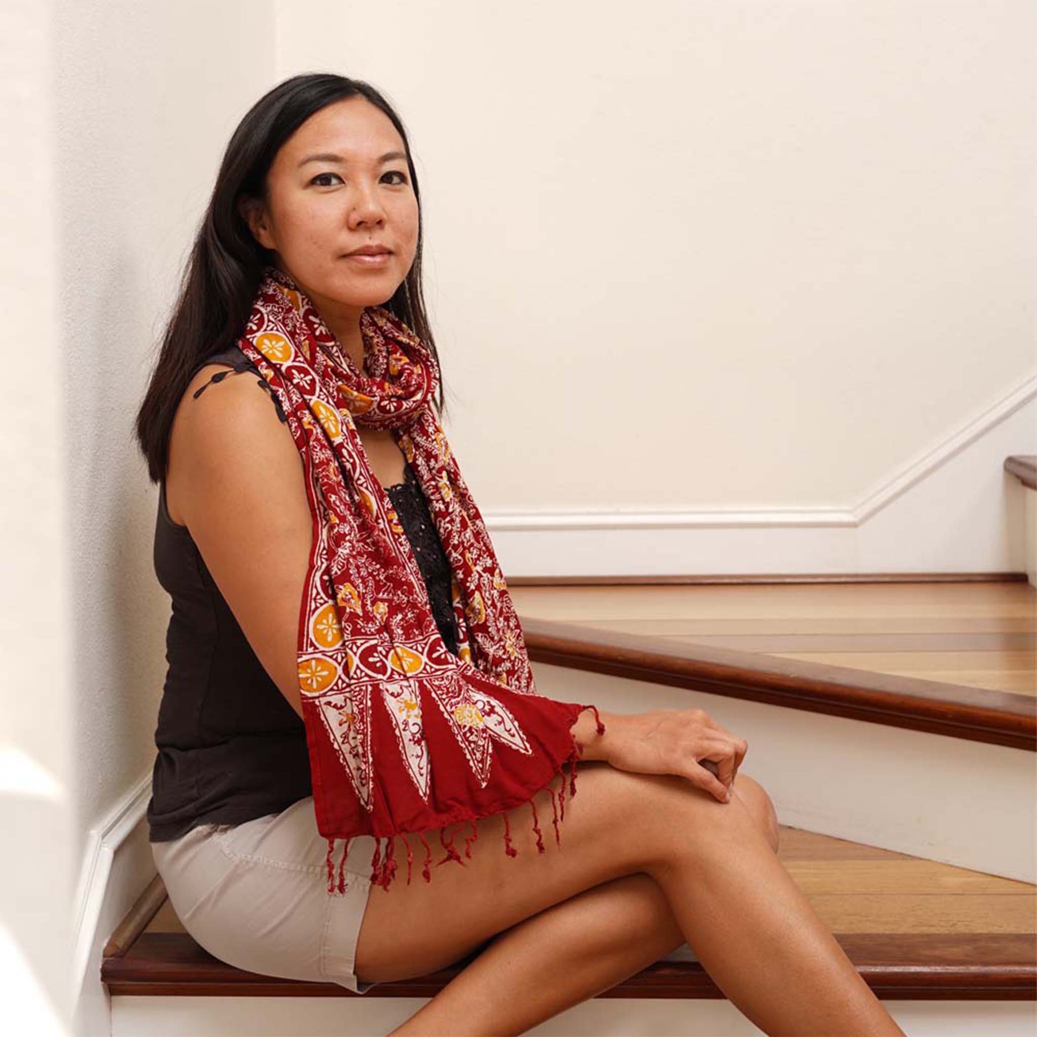 Handmade Batik Scarf - Cotton - Foliage in Red