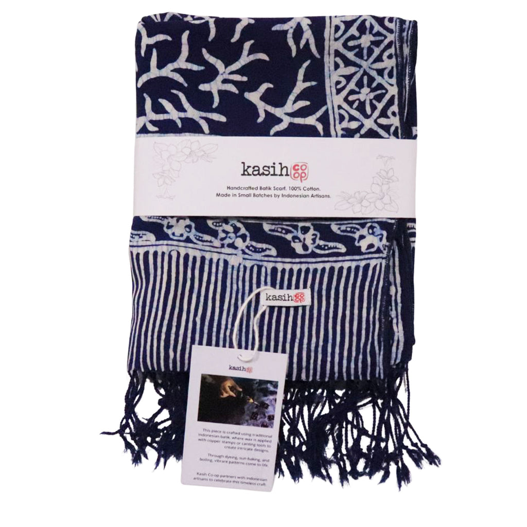 Handmade Batik Scarf - Soft Cotton - Mark, Blue