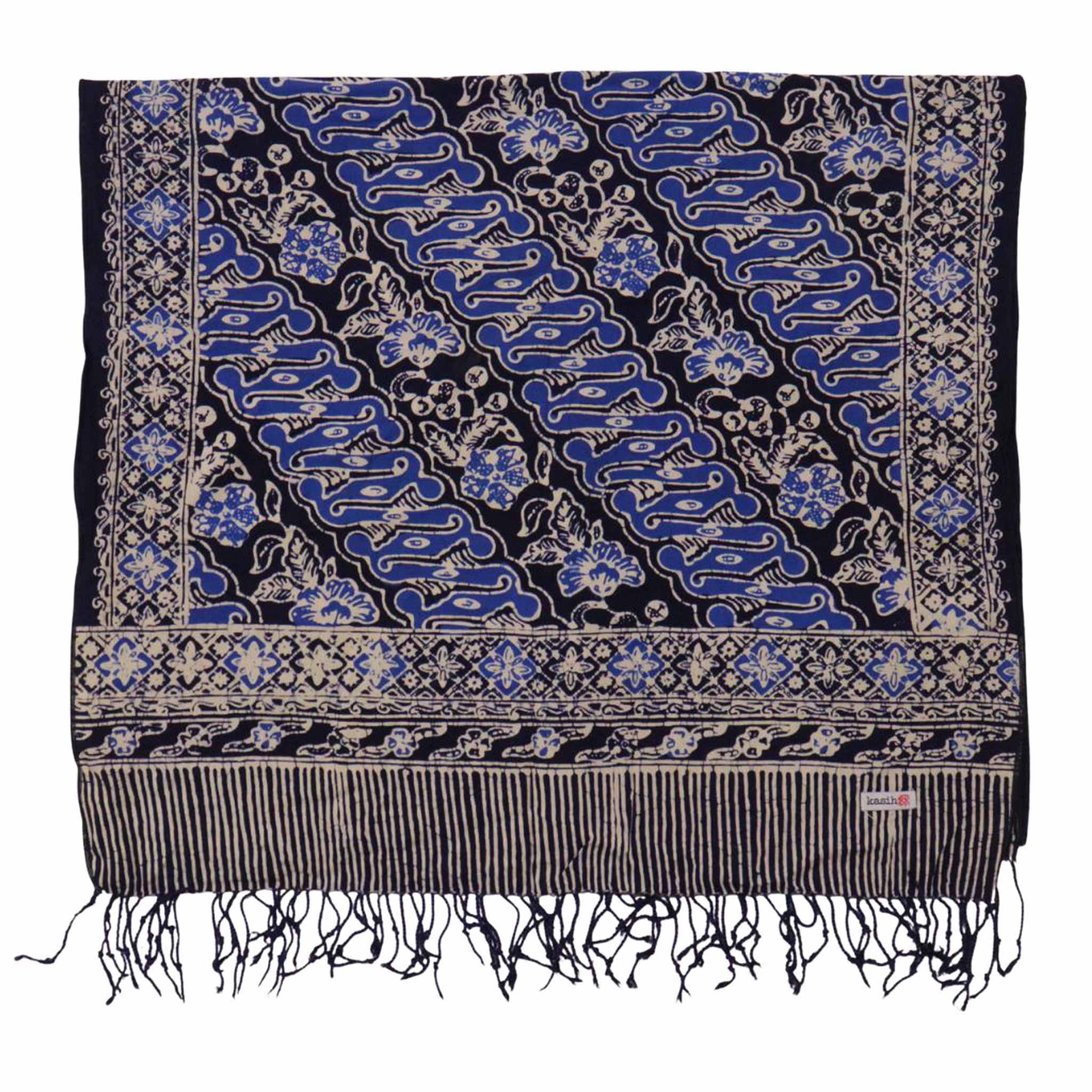 Handmade Batik Scarf, Soft Cotton, Midnight Autumn, Blue Black Navy, White