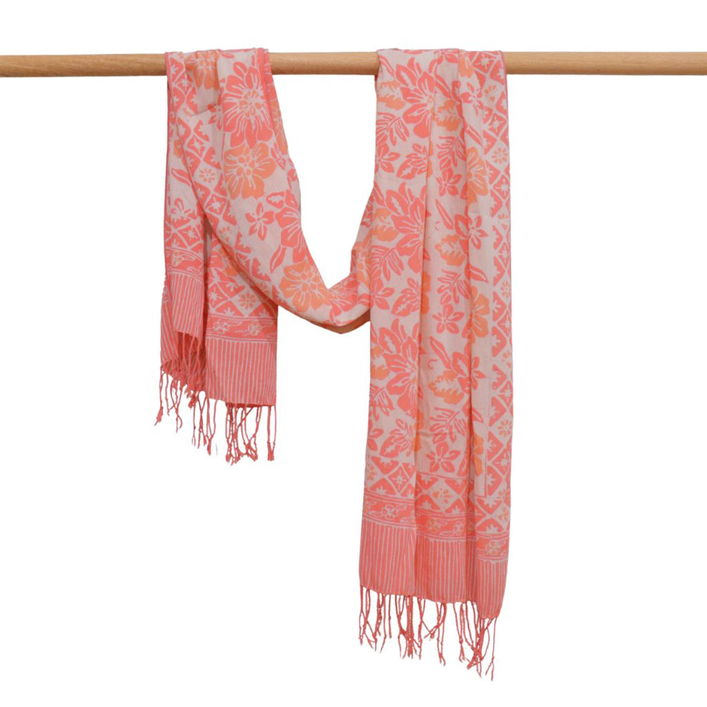 Handmade Batik Scarf, 100% Soft Cotton, Pink Bloom, Floral