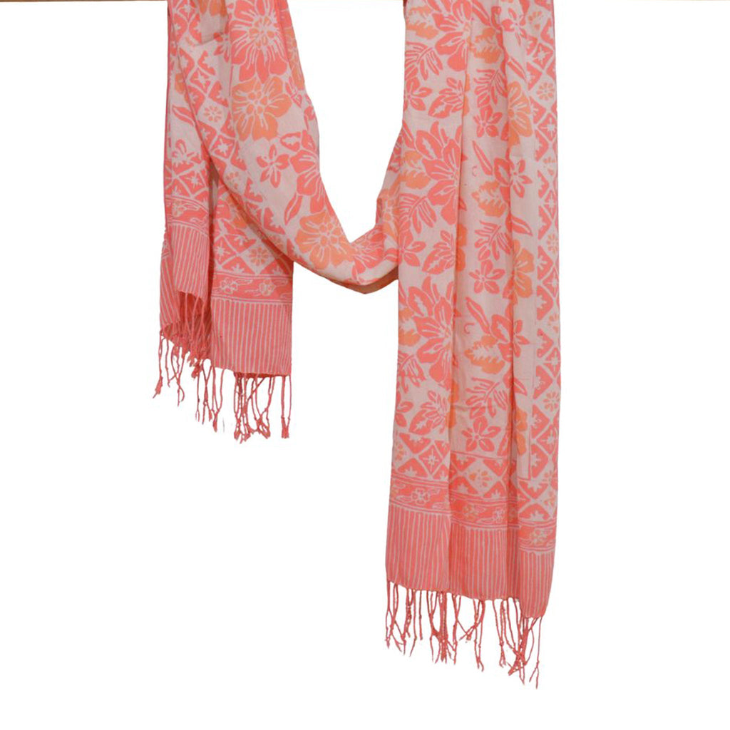 Handmade Batik Scarf, 100% Soft Cotton, Pink Bloom, Floral