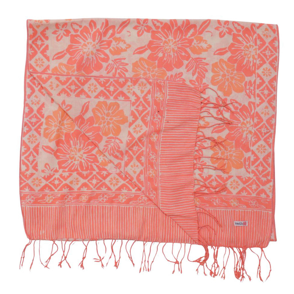 Handmade Batik Scarf, 100% Soft Cotton, Pink Bloom, Floral