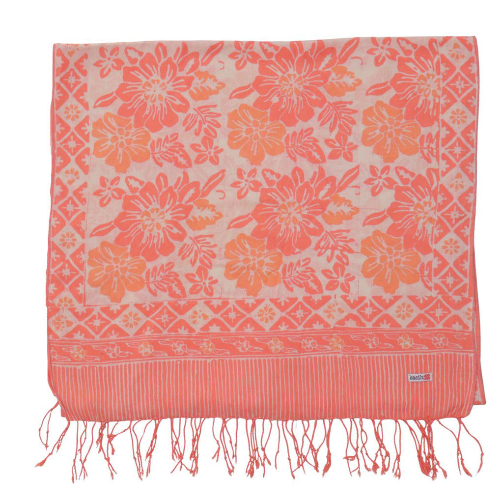 Handmade Batik Scarf, 100% Soft Cotton, Pink Bloom, Floral