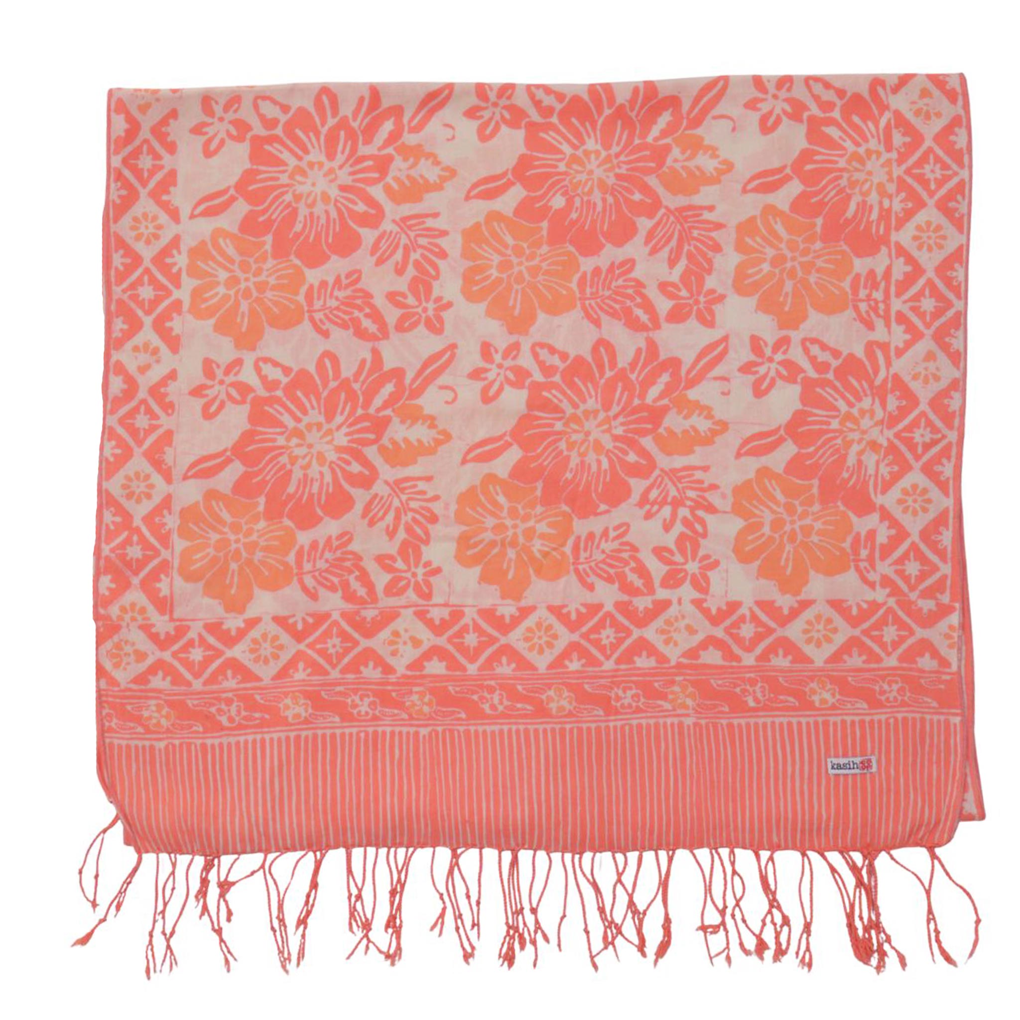 Handmade Batik Scarf, 100% Soft Cotton, Pink Bloom, Floral