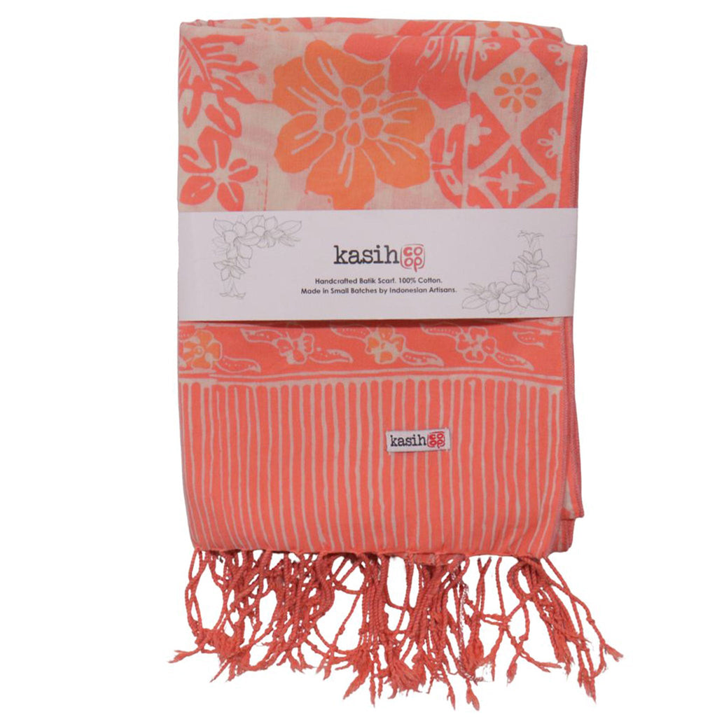 Handmade Batik Scarf, 100% Soft Cotton, Pink Bloom, Floral