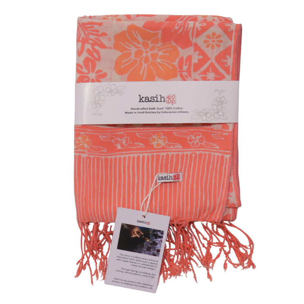 Handmade Batik Scarf, 100% Soft Cotton, Pink Bloom, Floral