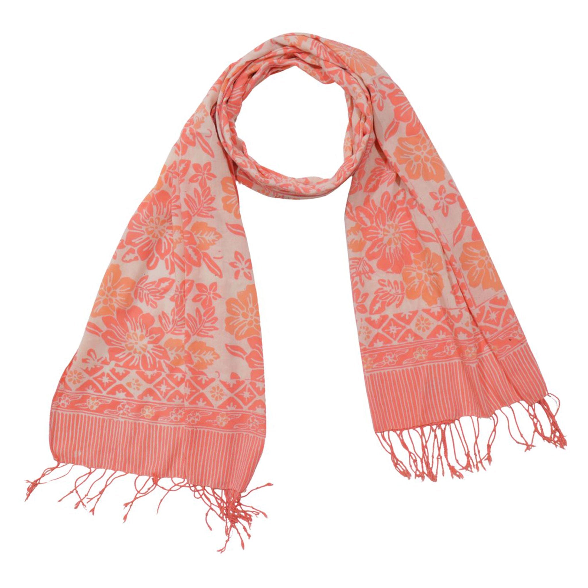 Handmade Batik Scarf, 100% Soft Cotton, Pink Bloom, Floral
