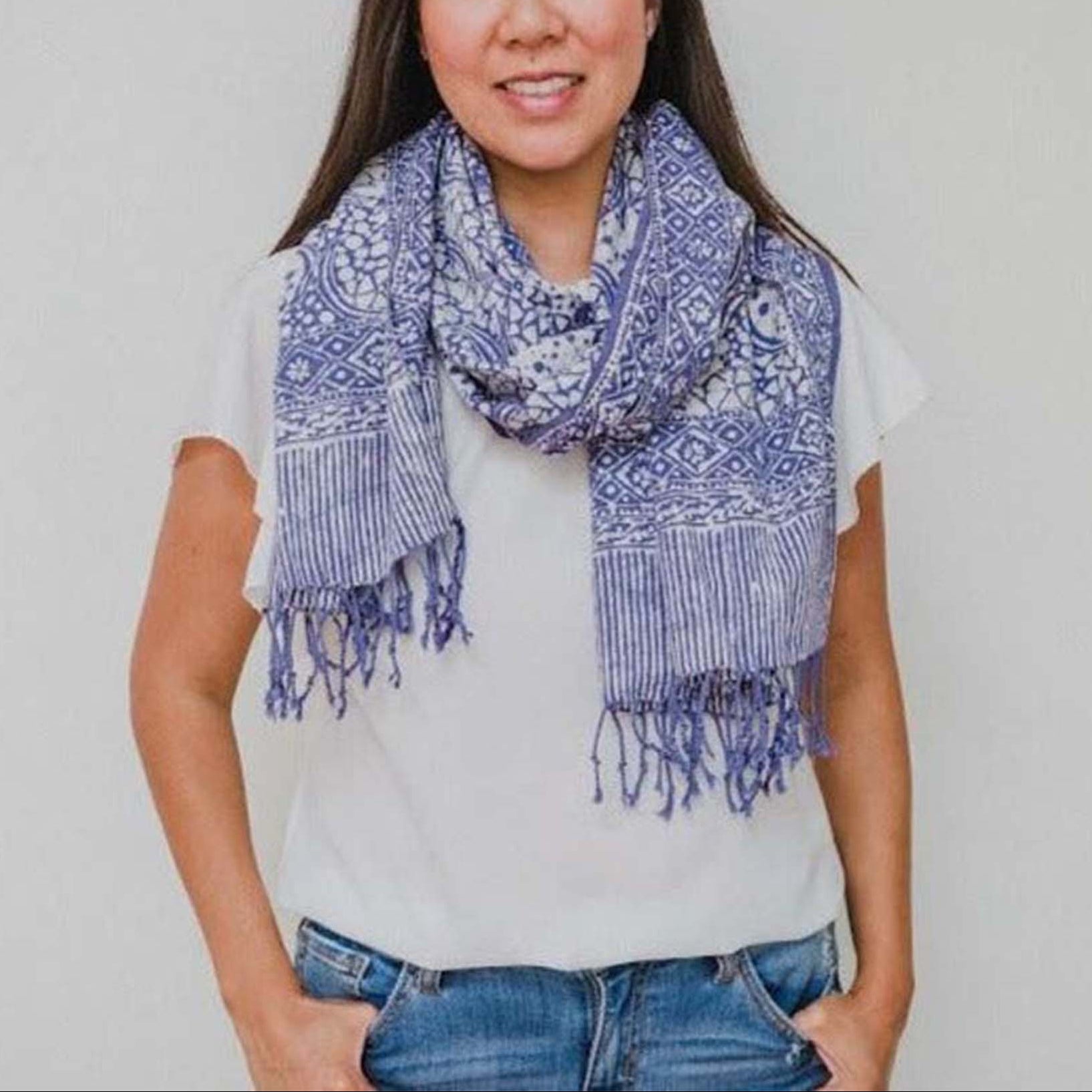 Handmade Batik Scarf - Cotton Fabric - Stone